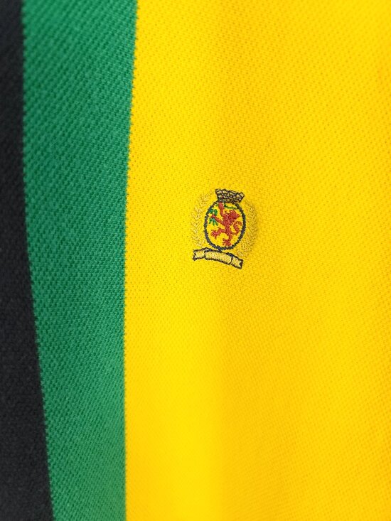 Vtg Tommy Hilfiger Polo Shirt Men's Large Navy Blue Green Yellow Red Distressed - Picture 2 of 13